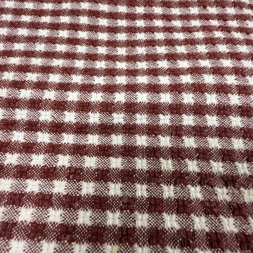 Vintage Gingham Kitchen Towel Napkin Lot Burgundy White Woven Check Set of 8